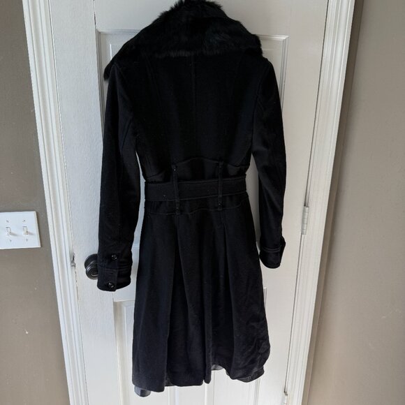 Armani Exchange women's long wool coat black w/ detachable fur collar, size S - Picture 3 of 5
